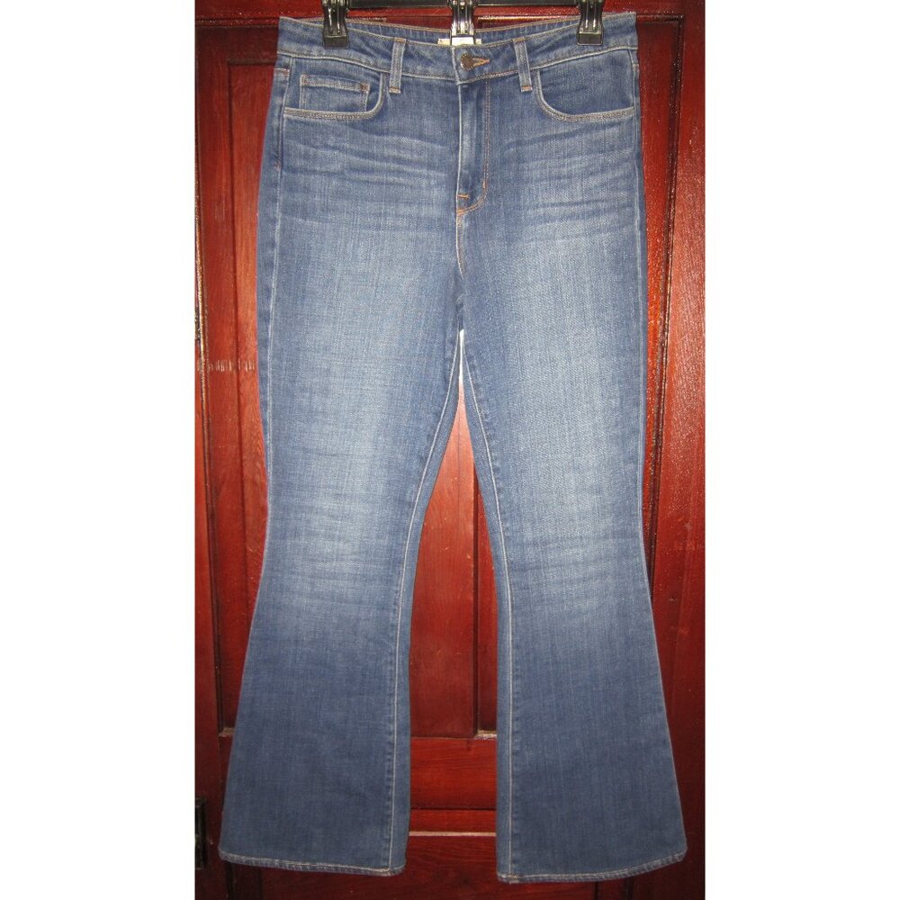 L'Agence 28 Bell Bottom Fit Flare Jeans Stretch Blue Denim High Rise Authentique